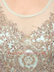 Scoop Sleeveless Mini Length Beading and Appliques Zipper Prom Evening Gown with Apple Green