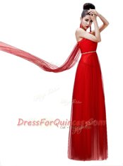 Admirable Floor Length Coral Red Prom Dresses One Shoulder Sleeveless Side Zipper