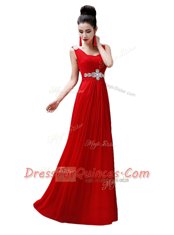 Red Prom Dresses Prom and Party and For with Beading V-neck Sleeveless Zipper
