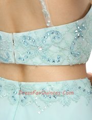 Light Blue Two Pieces Scoop Sleeveless Chiffon Floor Length Zipper Beading Prom Dress