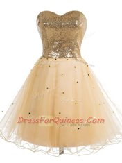 Champagne Lace Up Prom Gown Sequins Sleeveless Mini Length