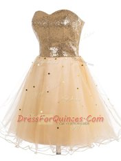 Champagne Lace Up Prom Gown Sequins Sleeveless Mini Length