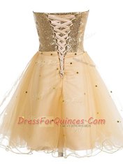 Champagne Lace Up Prom Gown Sequins Sleeveless Mini Length