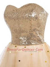 Champagne Lace Up Prom Gown Sequins Sleeveless Mini Length