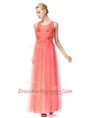 Latest Empire Prom Dress Watermelon Red Scoop Organza and Tulle Sleeveless Floor Length Zipper