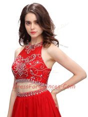 Exquisite Red Scoop Neckline Beading Prom Dress Sleeveless Zipper