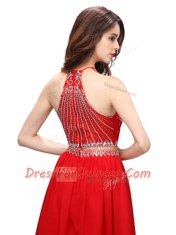 Exquisite Red Scoop Neckline Beading Prom Dress Sleeveless Zipper