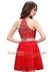 Exquisite Red Scoop Neckline Beading Prom Dress Sleeveless Zipper