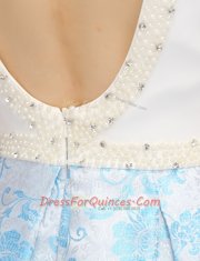 Dazzling Scoop Printed White Sleeveless Mini Length Beading and Pattern Zipper Evening Dress