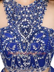 Blue Two Pieces Chiffon Scoop Sleeveless Beading Mini Length Zipper Prom Evening Gown
