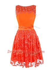 Column/Sheath Evening Dress Orange Red Scoop Lace Sleeveless Mini Length Zipper