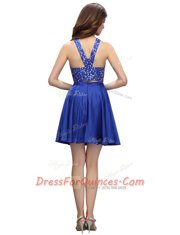 Beauteous Royal Blue High-neck Neckline Beading Sleeveless Zipper