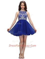 Royal Blue Sleeveless Beading Mini Length Homecoming Dress