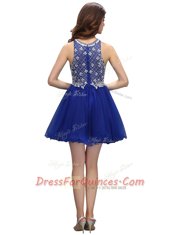 Royal Blue Sleeveless Beading Mini Length Homecoming Dress