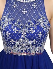 Royal Blue Sleeveless Beading Mini Length Homecoming Dress