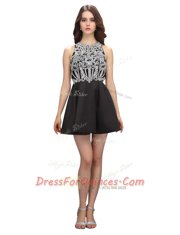 Cheap Scoop Black Sleeveless Beading Mini Length