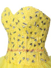 Nice Sleeveless Chiffon Mini Length Zipper in Yellow with Beading and Ruffled Layers
