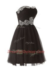Black A-line Beading Evening Dress Zipper Tulle Sleeveless Mini Length