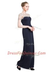 Vintage Short Sleeves Chiffon Floor Length Zipper Homecoming Dress in Black with Beading