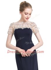 Vintage Short Sleeves Chiffon Floor Length Zipper Homecoming Dress in Black with Beading
