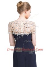 Vintage Short Sleeves Chiffon Floor Length Zipper Homecoming Dress in Black with Beading