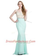 Sexy Apple Green Criss Cross Dress for Prom Beading Sleeveless With Brush Train