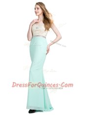 Sexy Apple Green Criss Cross Dress for Prom Beading Sleeveless With Brush Train