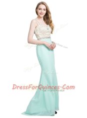 Sexy Apple Green Criss Cross Dress for Prom Beading Sleeveless With Brush Train