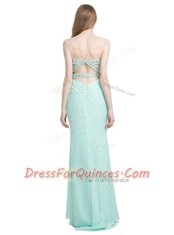 Sexy Apple Green Criss Cross Dress for Prom Beading Sleeveless With Brush Train