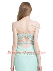 Sexy Apple Green Criss Cross Dress for Prom Beading Sleeveless With Brush Train
