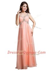 Sophisticated Beading Homecoming Dress Peach Backless Sleeveless Floor Length