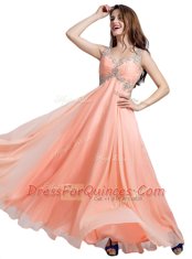 Sophisticated Beading Homecoming Dress Peach Backless Sleeveless Floor Length