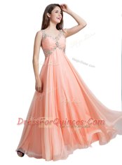 Sophisticated Beading Homecoming Dress Peach Backless Sleeveless Floor Length