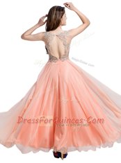 Sophisticated Beading Homecoming Dress Peach Backless Sleeveless Floor Length