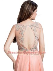 Sophisticated Beading Homecoming Dress Peach Backless Sleeveless Floor Length