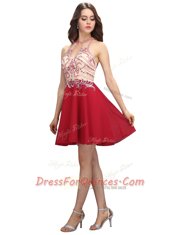 Glamorous Red Prom Party Dress Prom and Party and For with Beading High-neck Sleeveless Backless