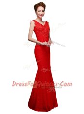 Fashionable Red Sleeveless Lace Lace Up Homecoming Dress for Prom and Party