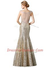 Modern Mermaid Sequins V-neck Sleeveless Zipper Prom Evening Gown Champagne Sequined