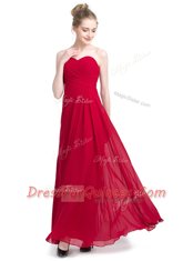 Chic Red Sweetheart Neckline Ruching Dress for Prom Sleeveless Zipper