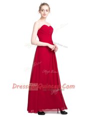 Chic Red Sweetheart Neckline Ruching Dress for Prom Sleeveless Zipper