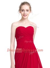 Chic Red Sweetheart Neckline Ruching Dress for Prom Sleeveless Zipper