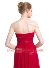 Chic Red Sweetheart Neckline Ruching Dress for Prom Sleeveless Zipper