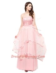 Strapless Sleeveless Zipper Evening Dress Baby Pink Organza