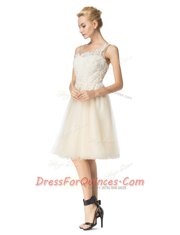 Luxury Scoop Champagne Zipper Prom Dress Beading Sleeveless Knee Length