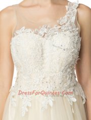 Luxury Scoop Champagne Zipper Prom Dress Beading Sleeveless Knee Length