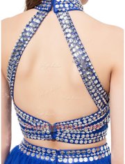 Luxurious Floor Length Royal Blue Dress for Prom Square Sleeveless Criss Cross