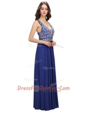 Fashionable Empire Evening Dress Royal Blue Straps Chiffon Sleeveless Floor Length Zipper