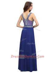 Fashionable Empire Evening Dress Royal Blue Straps Chiffon Sleeveless Floor Length Zipper