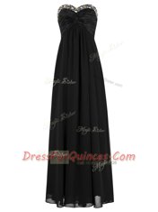 Floor Length Black Prom Gown Chiffon Sleeveless Beading