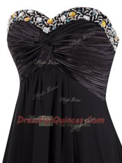 Floor Length Black Prom Gown Chiffon Sleeveless Beading